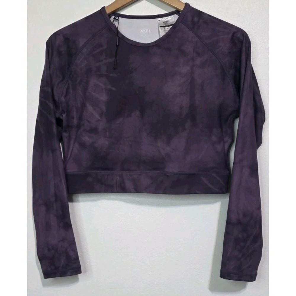 AYBL Core Long‎ Sleeve Crop Top Women Purple Tie Dye Thumb Hole Activewear XXL